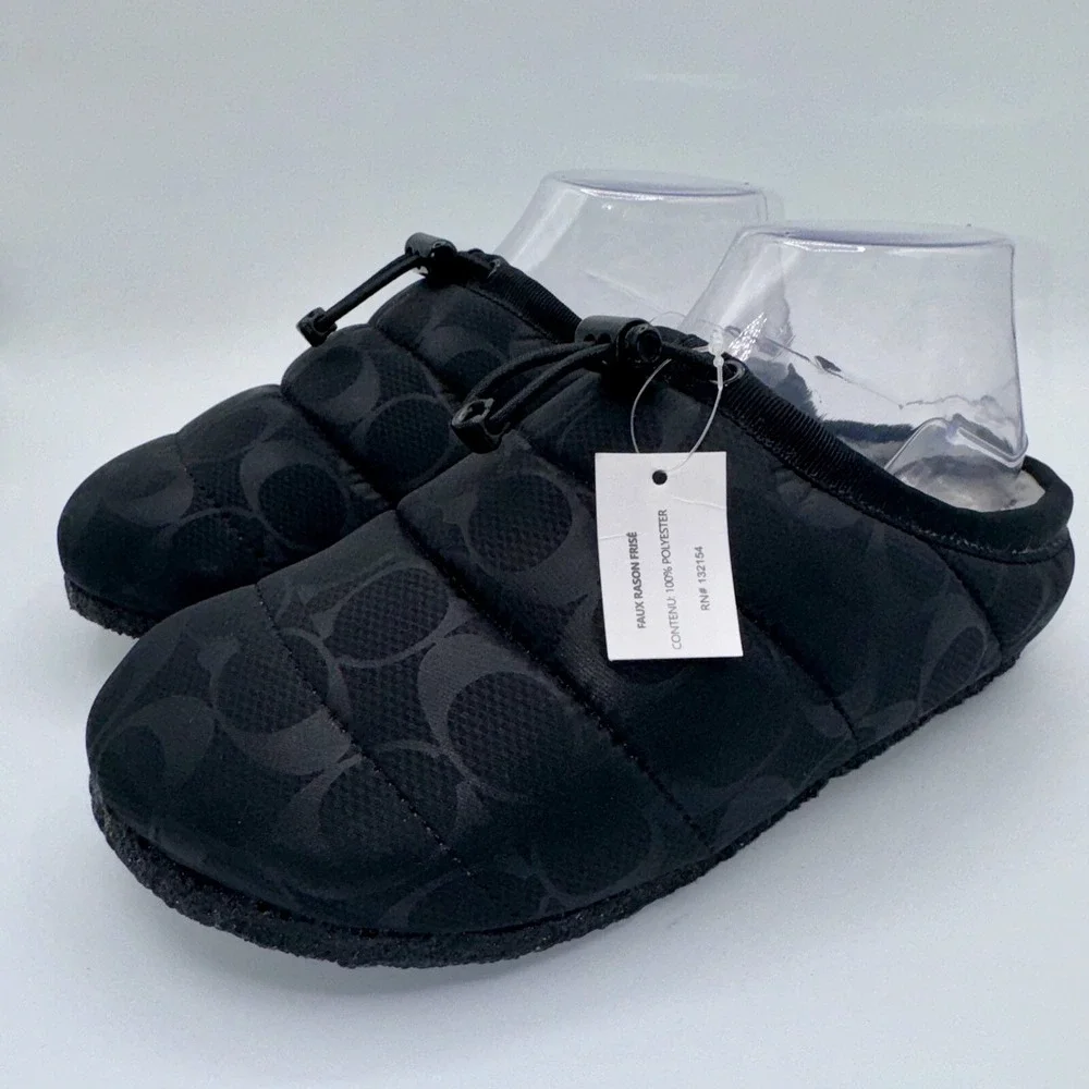 COACH Rachelle Slippers Women's Size 6 Black‎ Monogram Quilted Nylon Mules